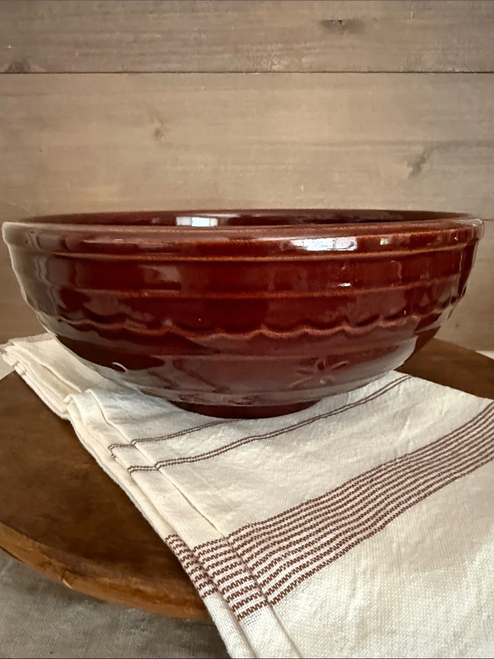 ❤️Vintage Marcrest Daisy Dot Brown Stoneware Mixing Bowl 10” USA